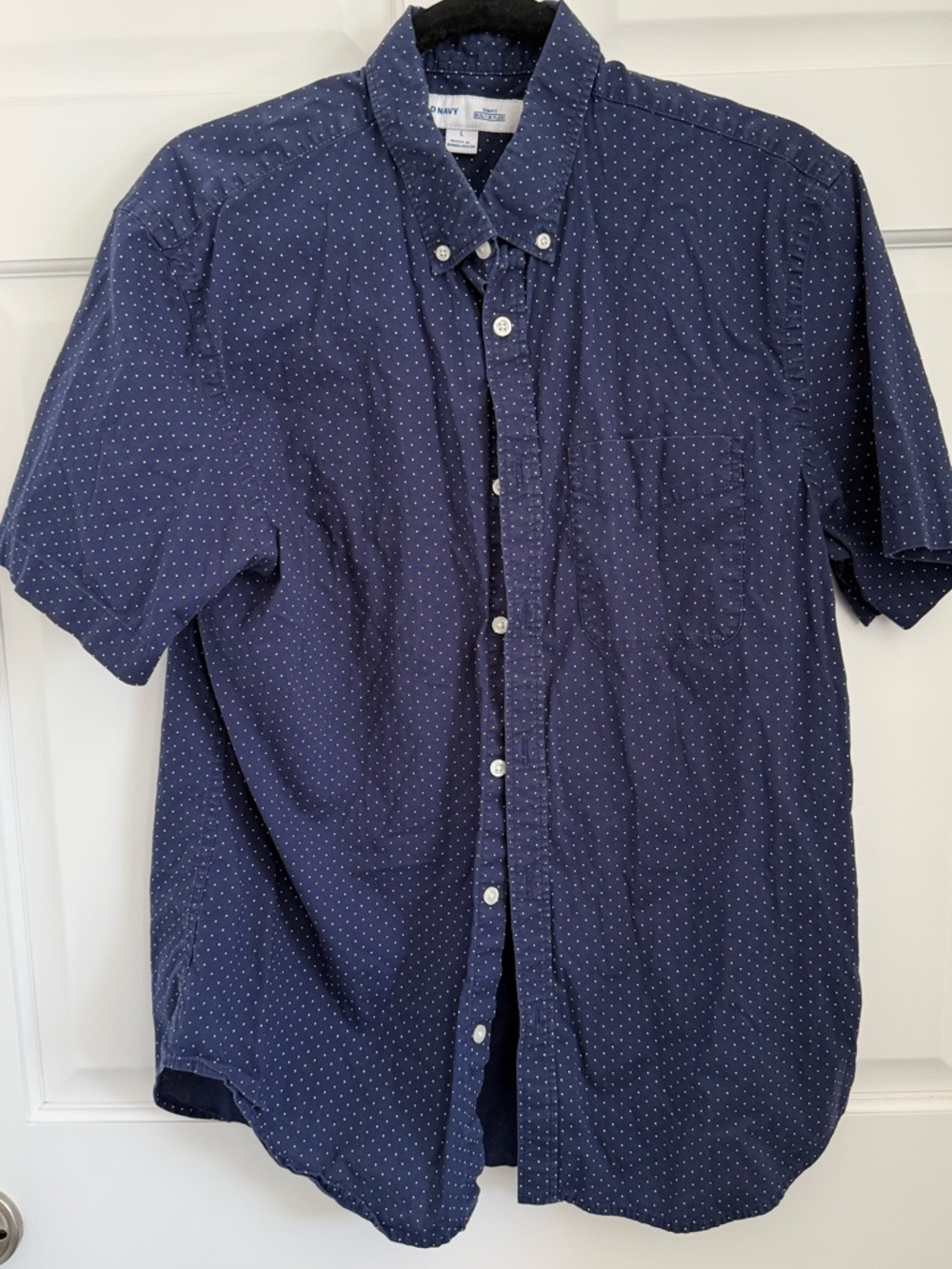 Blue with white polka dot short sleeve button down